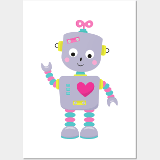 Cute Robot, Purple Robot, Funny Robot, Silly Robot Posters and Art